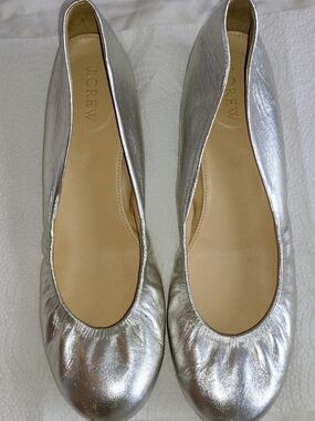 J.Crew Silver Women's Leather Ballet Flats